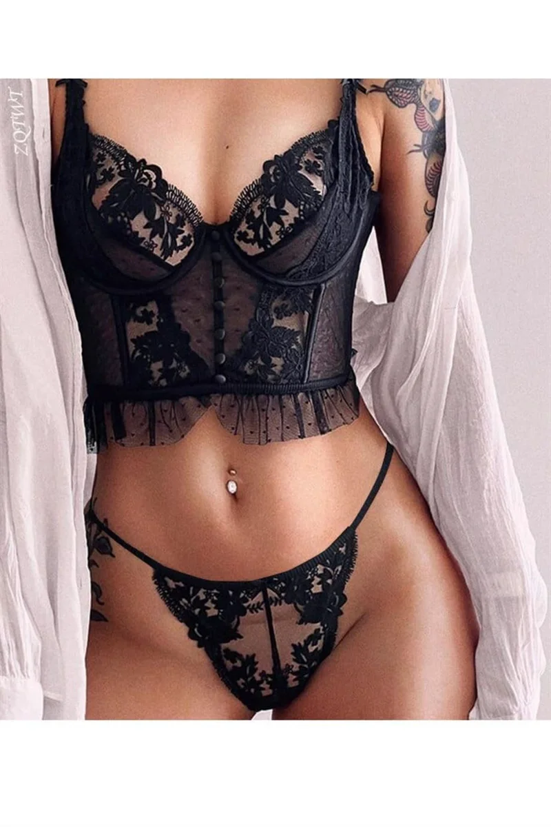 Siyah Dantel Detaylı Seksi Bustiyer Takım 66060
