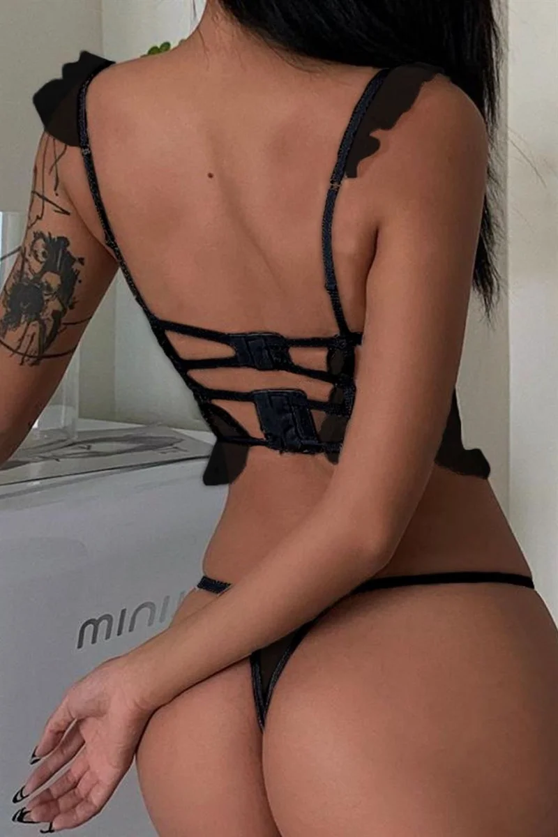 Siyah Dantel Detaylı Seksi Bustiyer Takım 66060