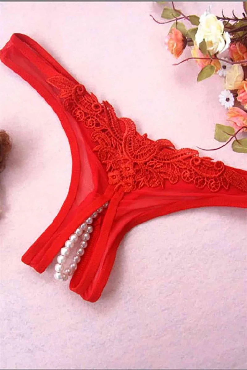 Kırmızı Özel Bölgesi Açık İnci Detaylı Fantazi Tanga 68060