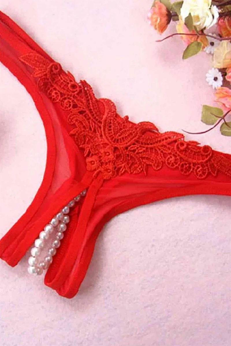 Kırmızı Özel Bölgesi Açık İnci Detaylı Fantazi Tanga 68060