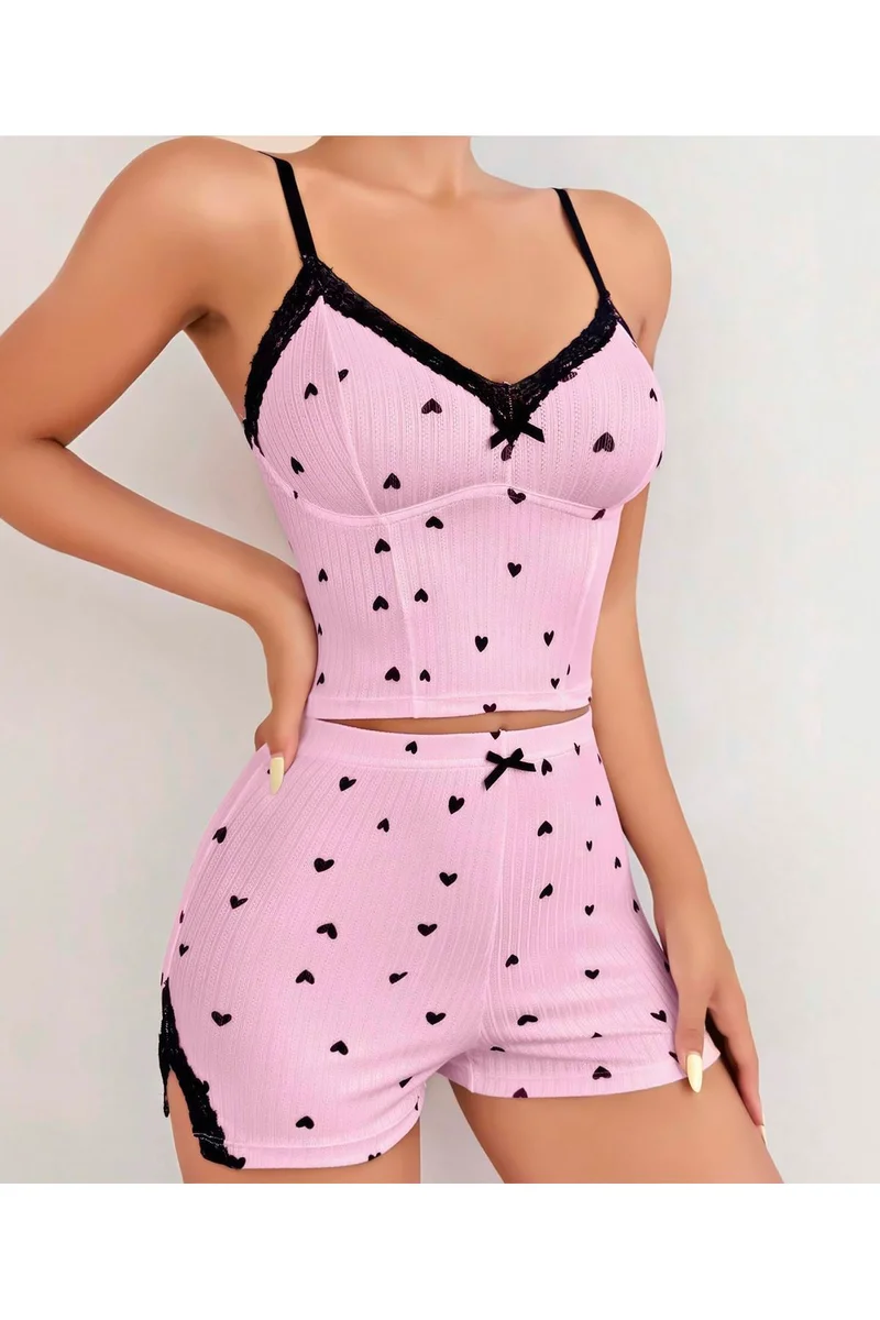Kadın Seksi Pembe Şortlu Gecelik