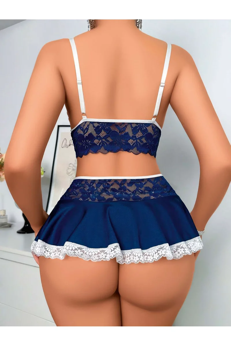 Lacivert Beyaz Detaylı Fantezi Kadın Kostüm Seksi Fentazi Yeni Model Kostüm