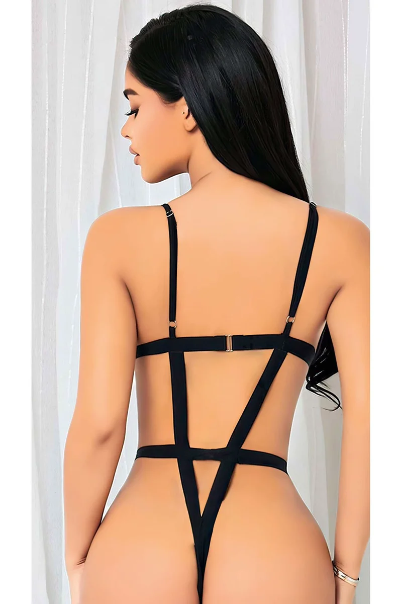 Kadın Seksi Fitilli Dantel Bacak Batlı Jartiyer Gecelik