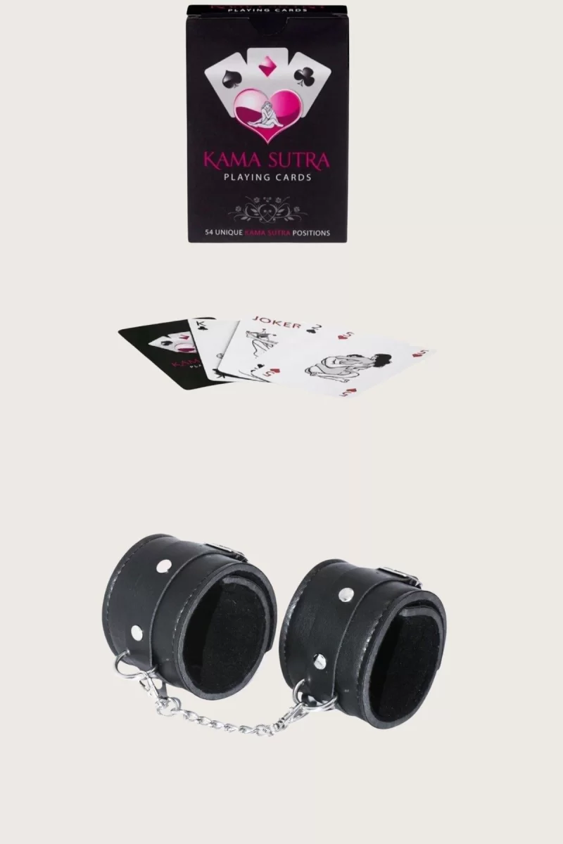 Sexy Görselli Oyun Kartı Kama Sutra Siyah Kelepçe Set