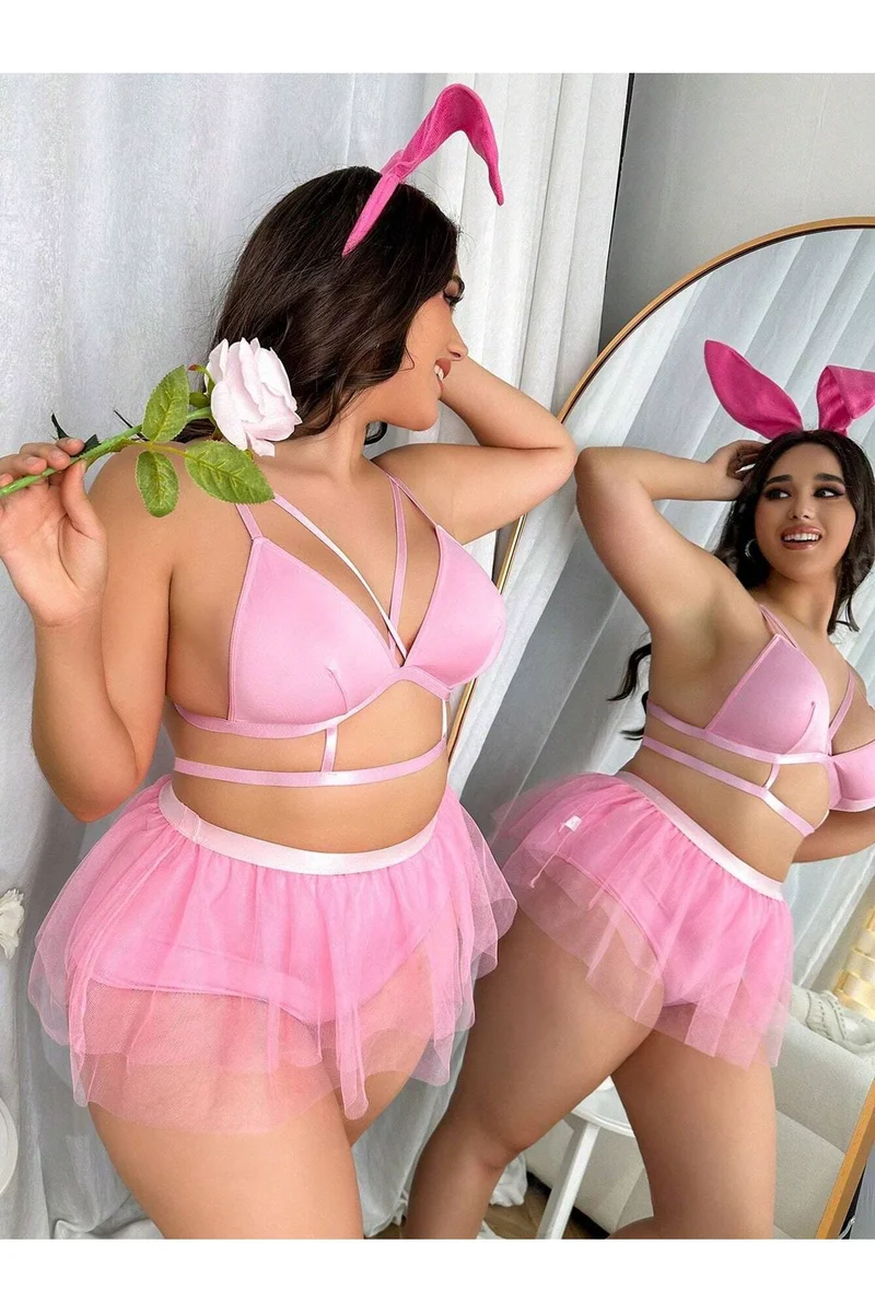 Kadın Seksi Barbie Kulak lı Büyük Beden Fantezi Kostüm