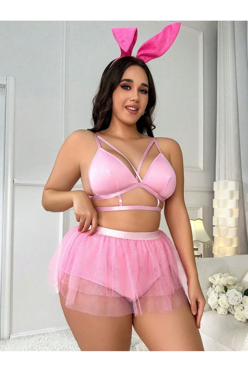 Kadın Seksi Barbie Kulak lı Büyük Beden Fantezi Kostüm