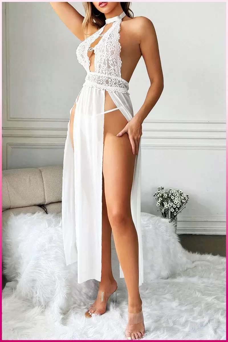 Beyaz Kalp Aksesuarlı Tül Etekli Kadın Seksi Gecelik