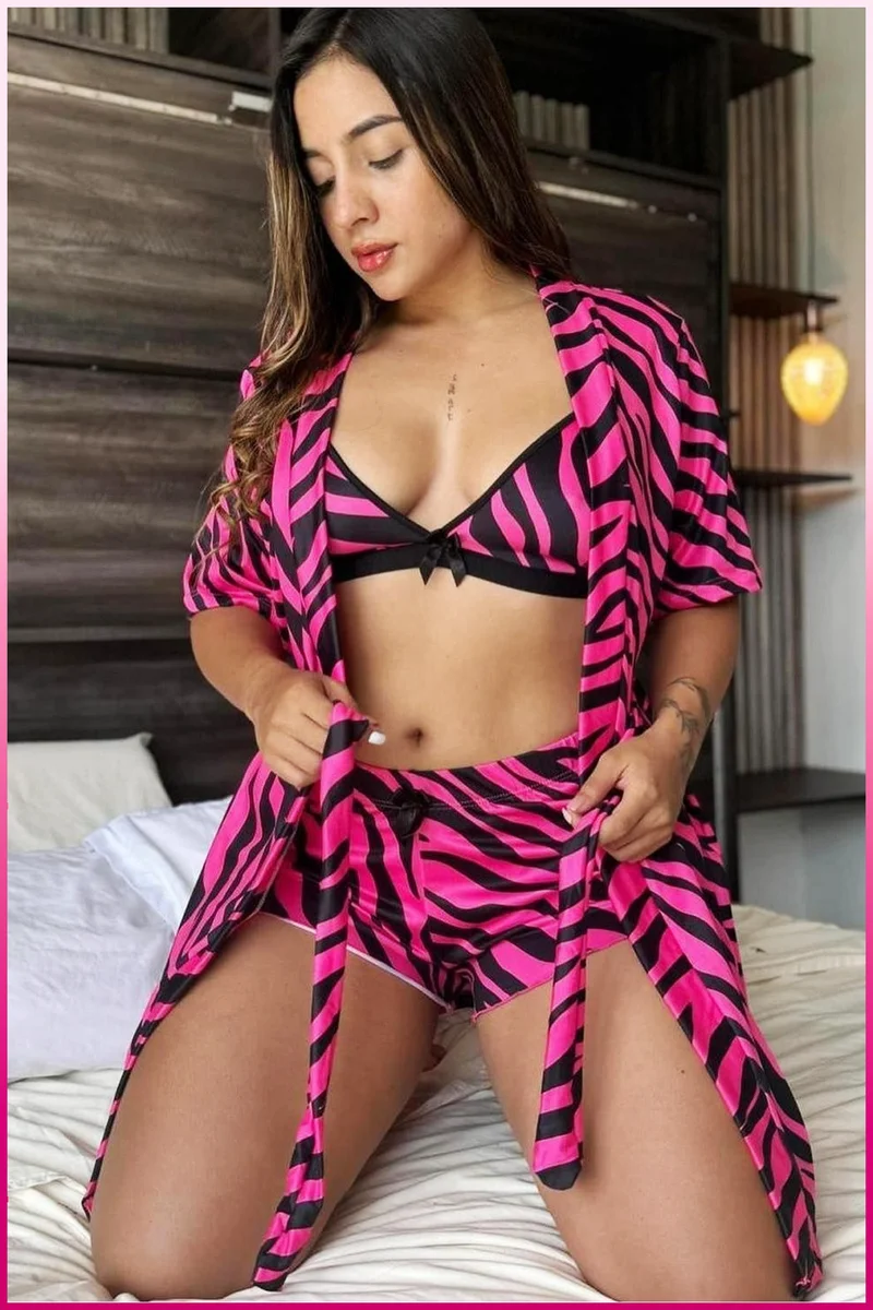 PEMBE ZEBRA DESENLİ 3'LÜ ŞORT TAKIM