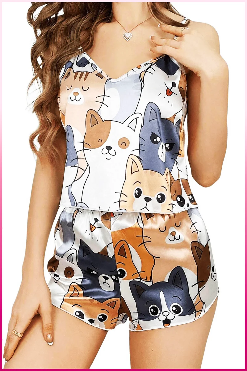 KEDİ BASKILI ŞORT TAKIM