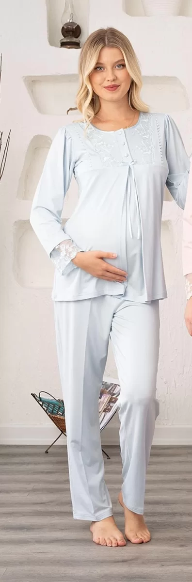 Bone 5905 Kadın Lohusa Viskon Klasik 3'Lü Pijama Takımı