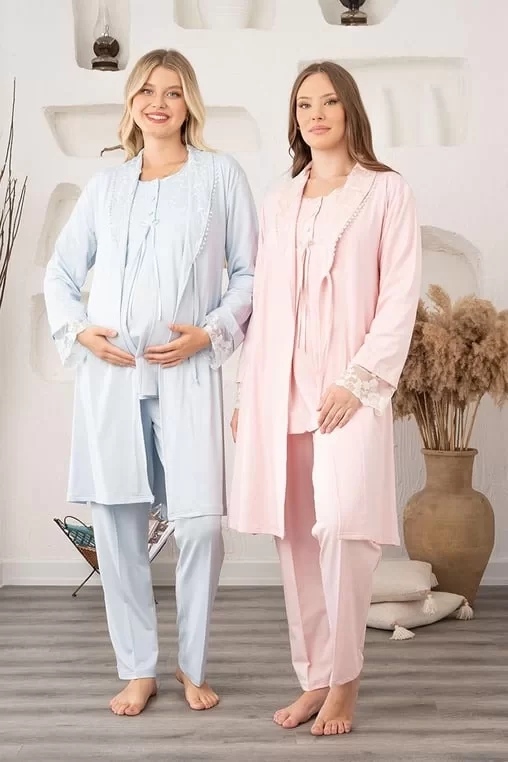Bone 5905 Kadın Lohusa Viskon Klasik 3'Lü Pijama Takımı