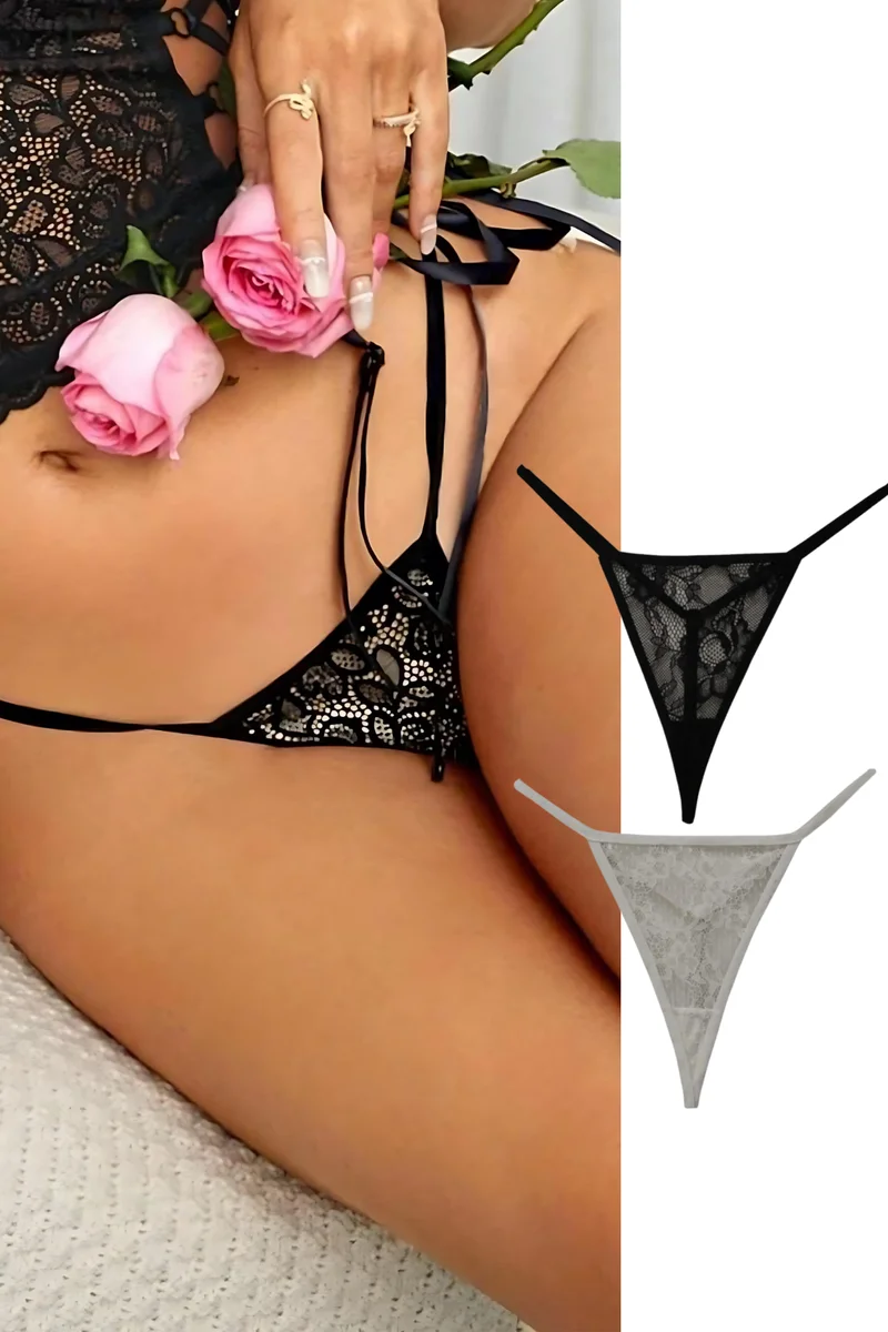 2'li Dantelli Fantezi String Tanga