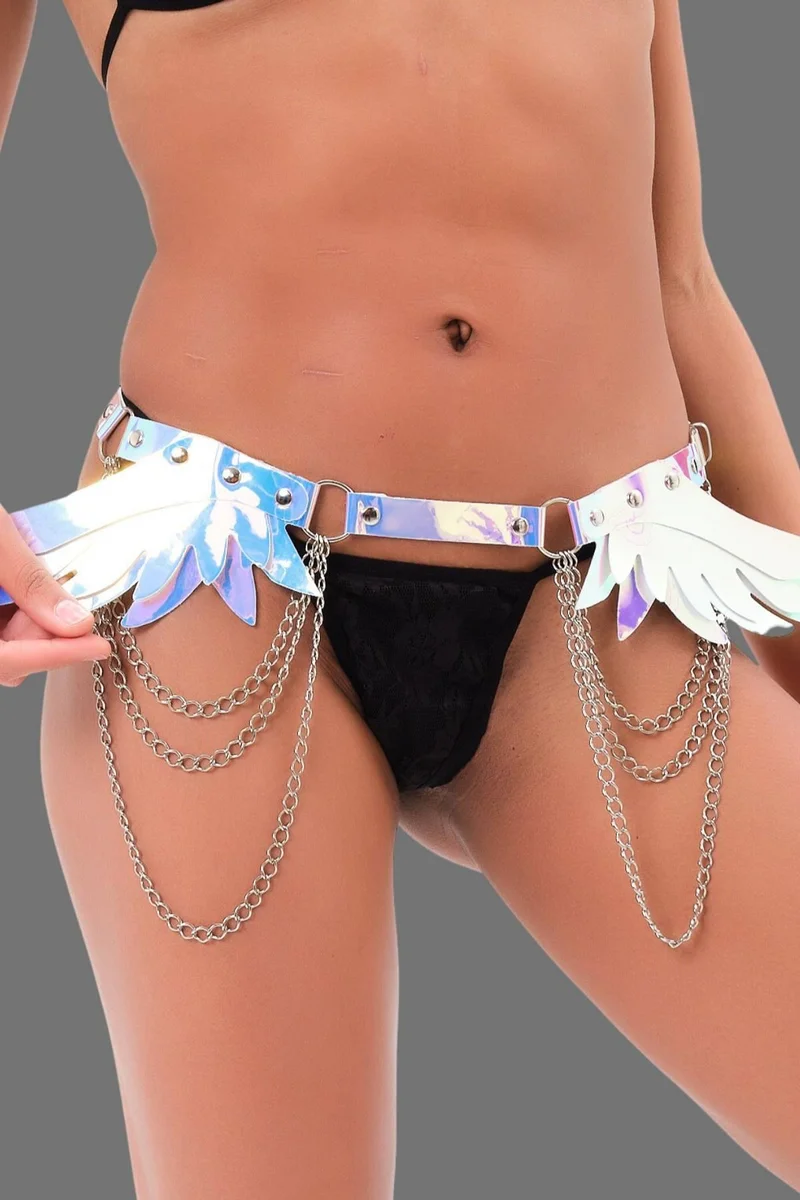 Gümüş Yumuşak Deri Zincirli Fantezi Şık Kelebek Desen Harness