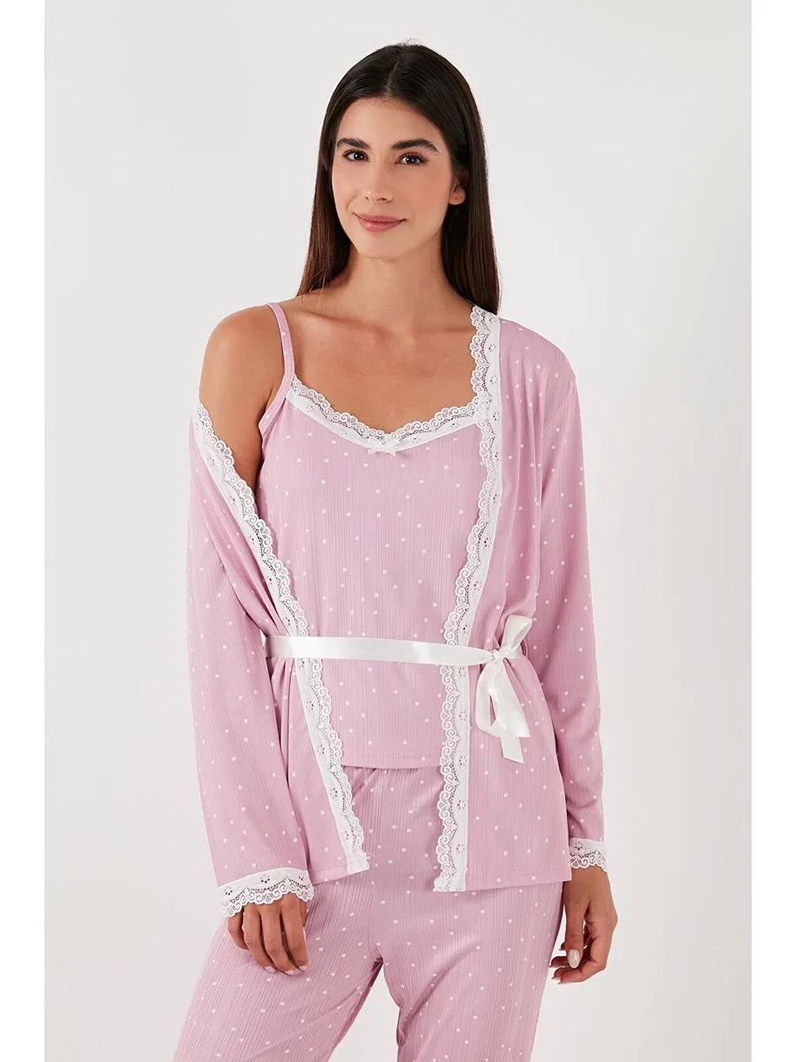Estiva 25193 Kadın Puantiyeli Pegasus Sabahlıklı Pijama Takımı