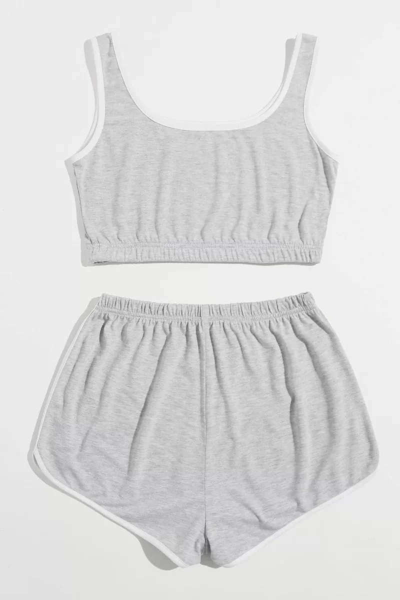 Kadın Gri Askılı Crop Top ve Şortlu Gecelik Takım