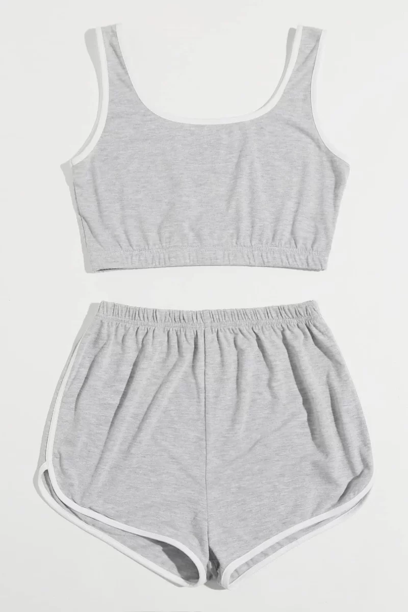 Kadın Gri Askılı Crop Top ve Şortlu Gecelik Takım