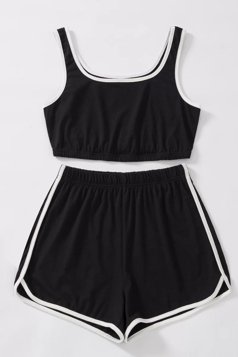Kadın Siyah Askılı Crop Top ve Şortlu Gecelik Takım
