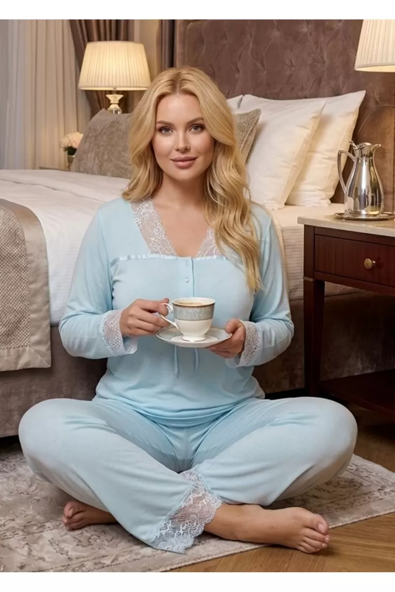 Mavi Penye Pijama Takımı - 1631