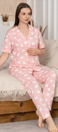 Alissa 6305 Kadın Kalp Desenli Patlı Pijama Takımı