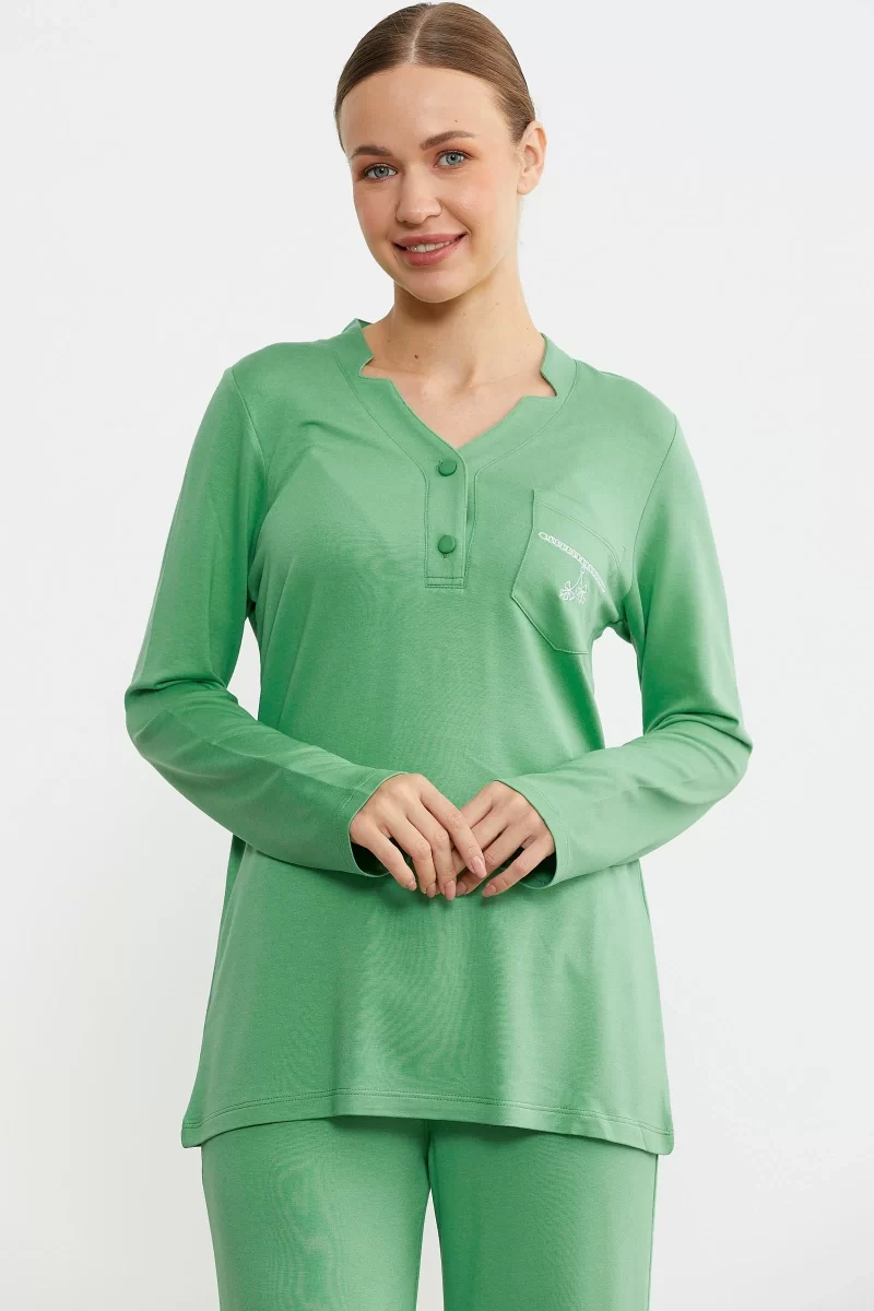 Sementa 76438 Yarım Düğmeli Cep Detaylı Pijama Takım