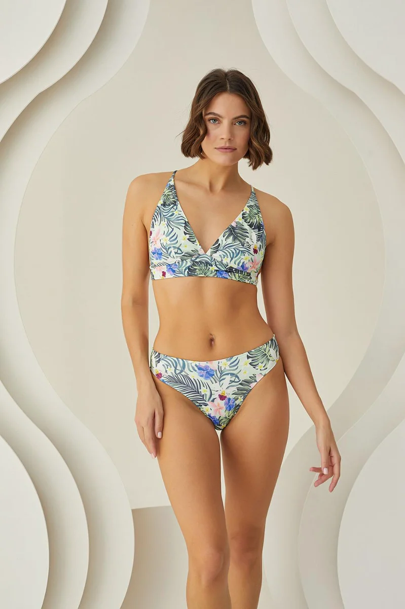 Özel Tasarım Tropikal Desenli Sırt Detaylı Bikini Takımı
