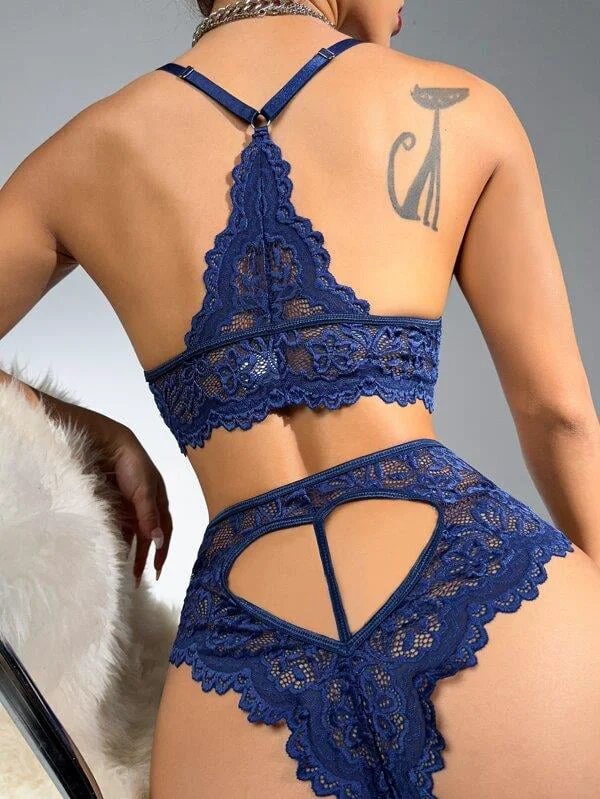 Lacivert Dantelli Fantezi Bralet Sütyen Takımı
