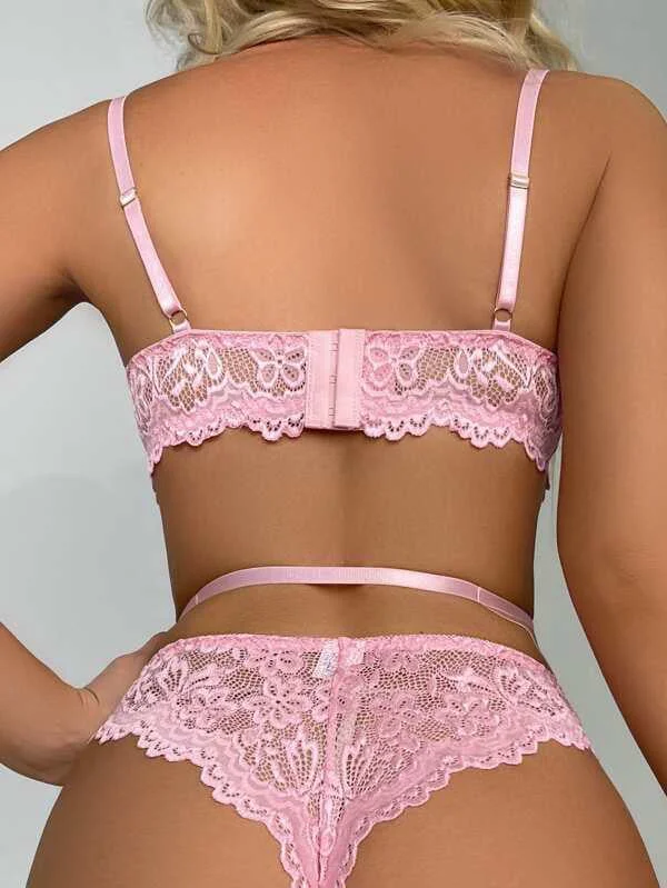 Kalp Aksesuarlı Dantelli Fantezi Pembe Jartiyer Takım