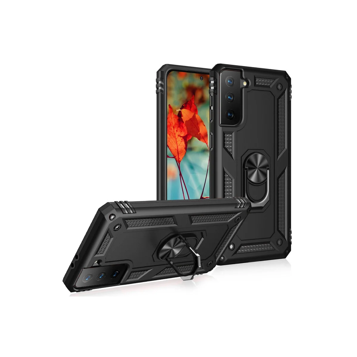 Galaxy S21 Kılıf Sofya Yüzüklü Silikon Kapak - Siyah