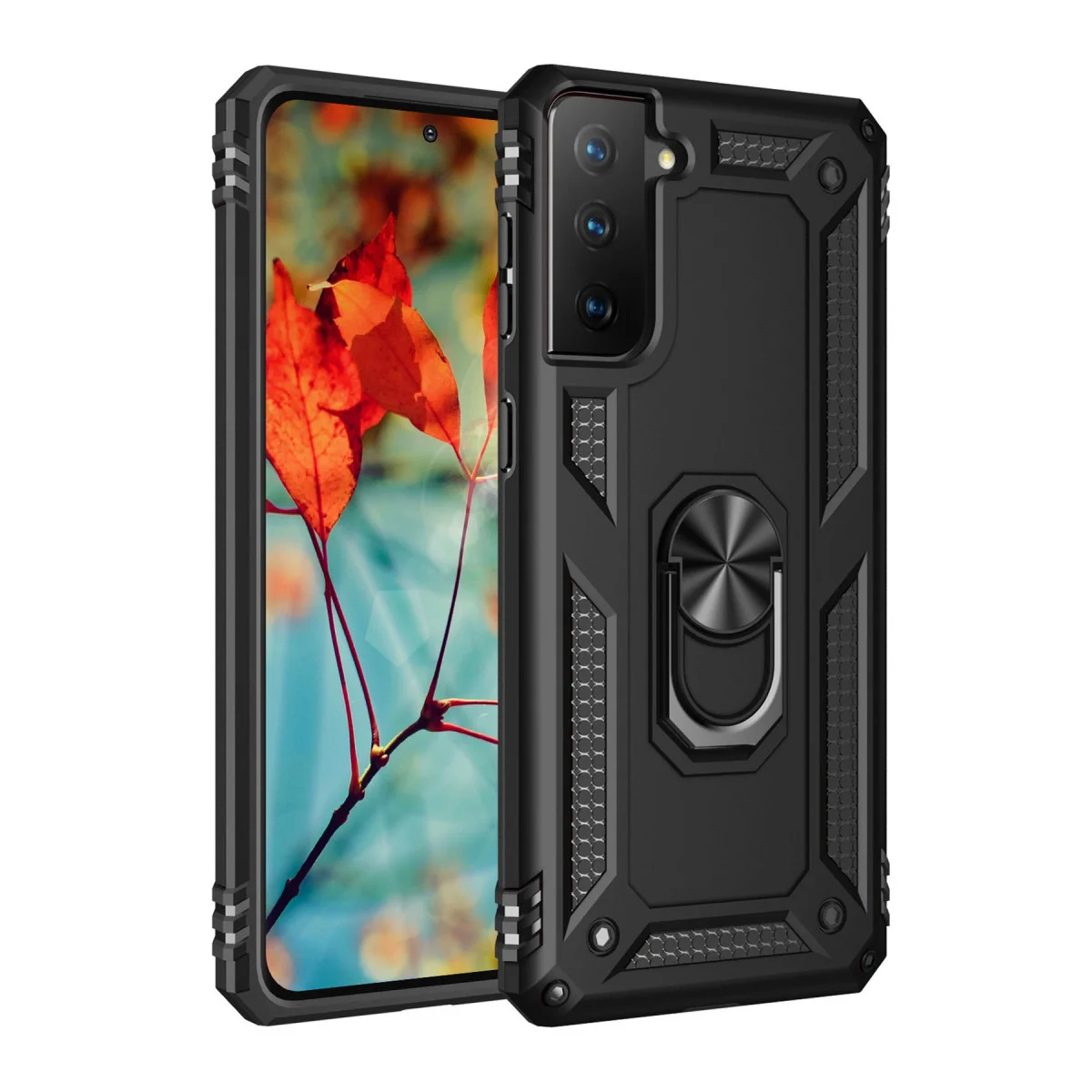Galaxy S21 Plus Kılıf Sofya Yüzüklü Silikon Kapak - Siyah