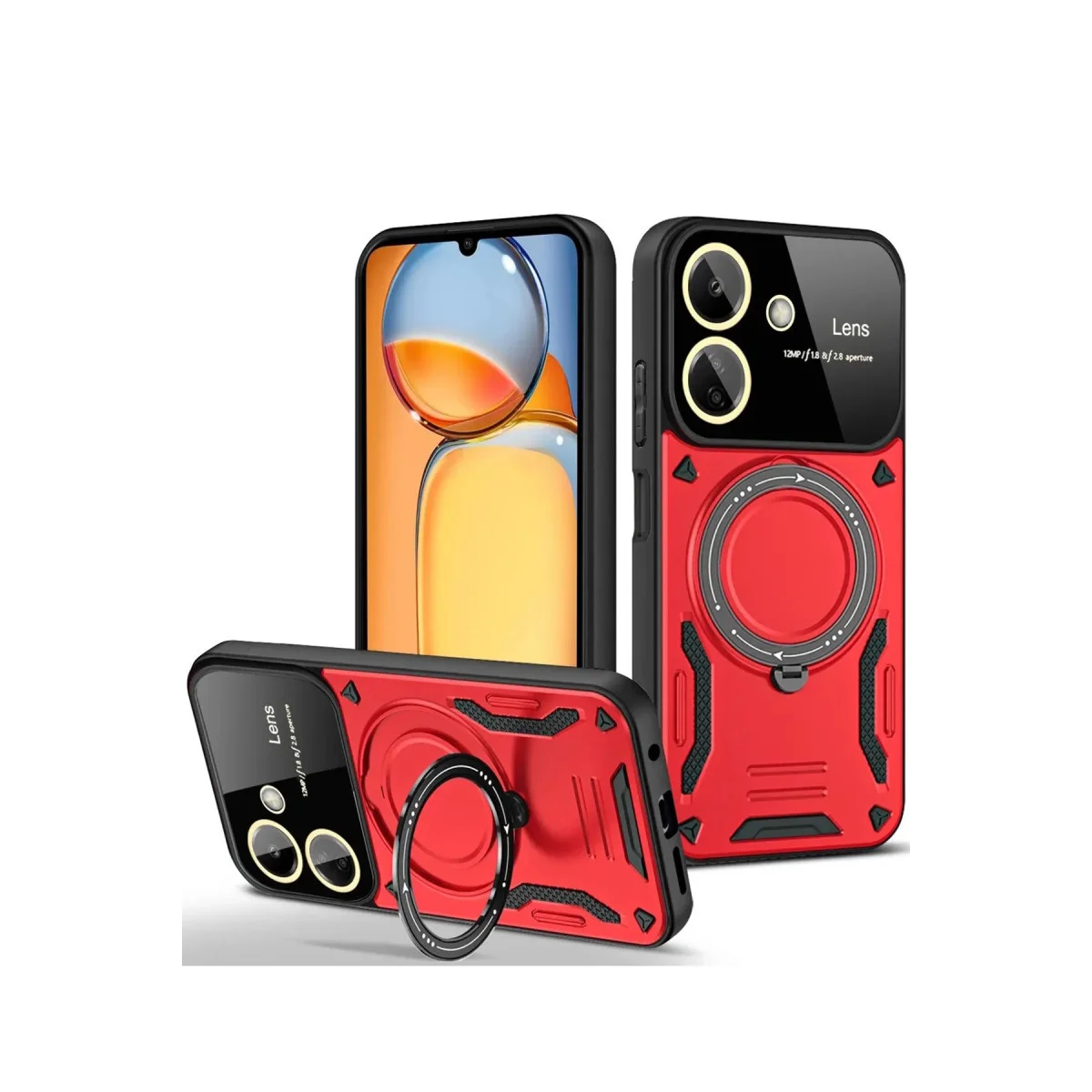 Redmi 13C Kılıf Joy Lens Standlı Kapak - Kırmızı
