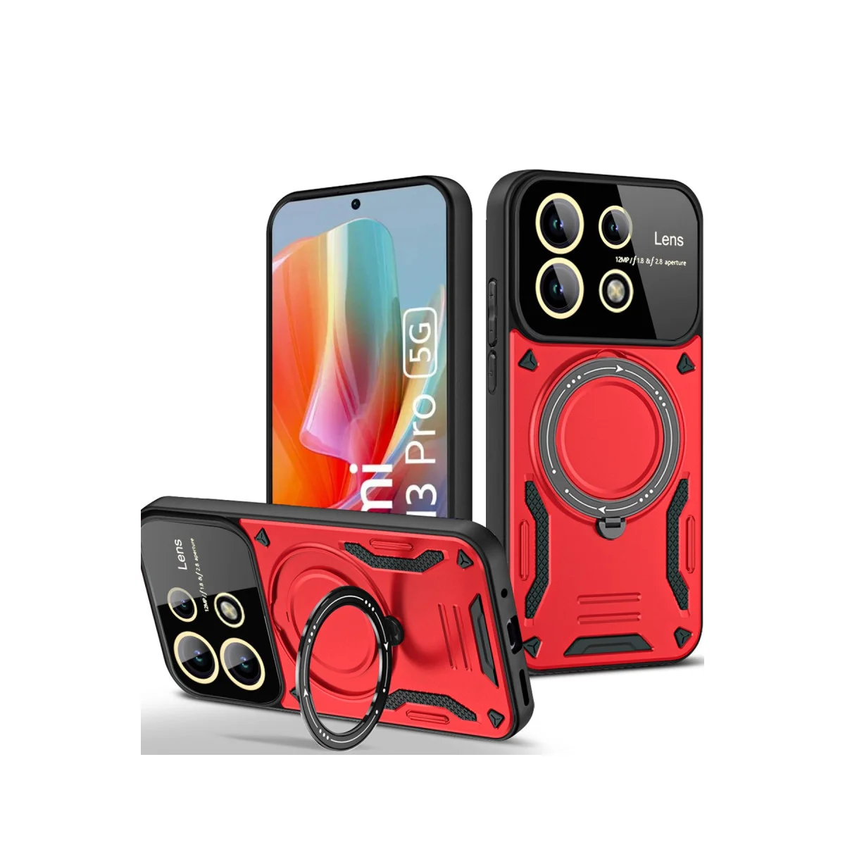 Redmi Note 13 Pro 4G Kılıf Joy Lens Standlı Kapak - Kırmızı