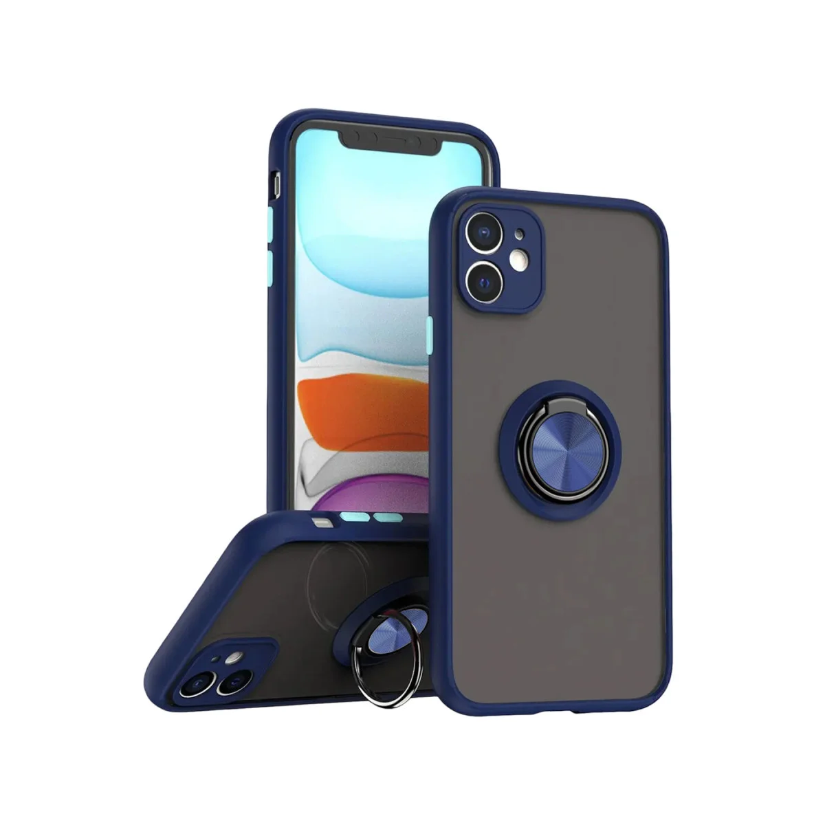 iPhone 11 Kılıf Montreal Yüzüklü Silikon Kapak - Lacivert