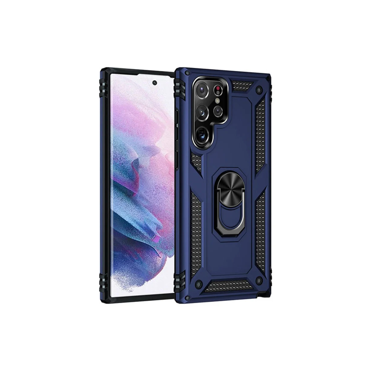 Galaxy S21 Ultra Kılıf Sofya Yüzüklü Silikon Kapak - Lacivert