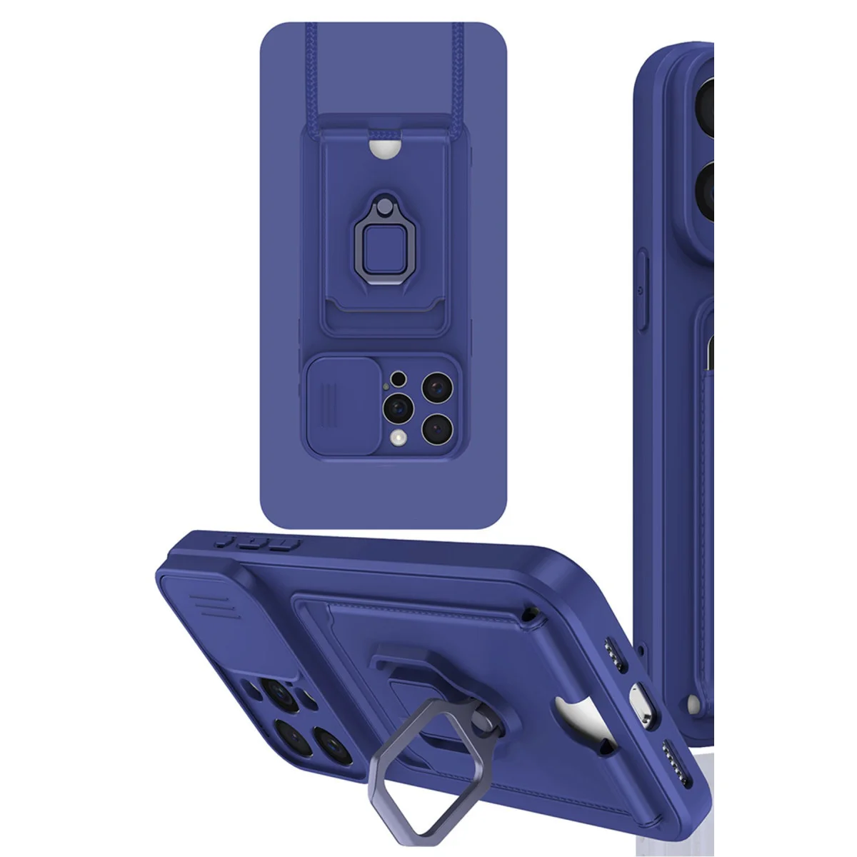 iPhone 15 Pro Max Kılıf Zuma Kartvizitli Yüzüklü Silikon - Lacivert