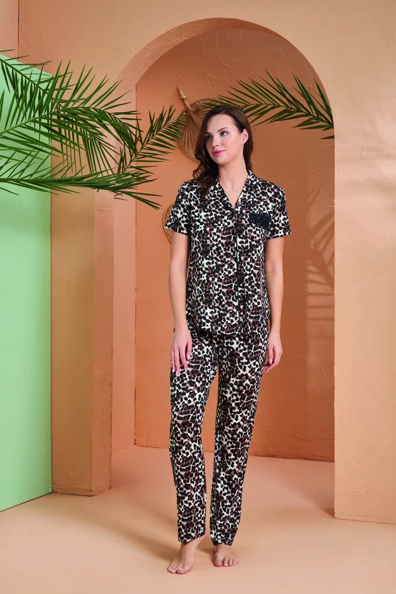 PJS 27063 Kısa Kol Gömlek Yaka Patlı Pijama Takımı
