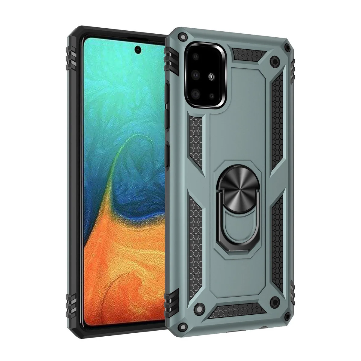 Galaxy A71 Kılıf Sofya Yüzüklü Silikon Kapak - Yeşil