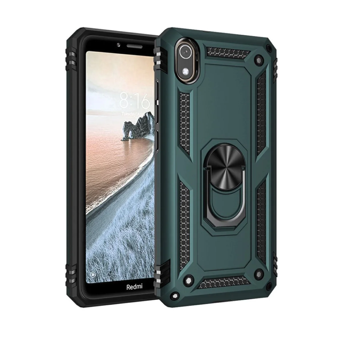 Redmi 7A Kılıf Sofya Yüzüklü Silikon Kapak - Yeşil