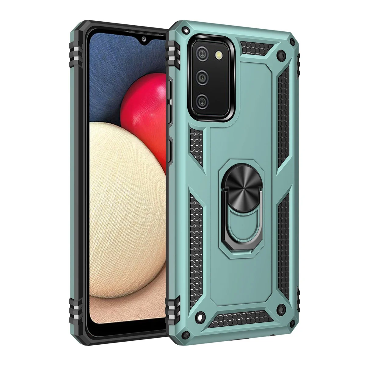 Galaxy A02S Kılıf Sofya Yüzüklü Silikon Kapak - Yeşil