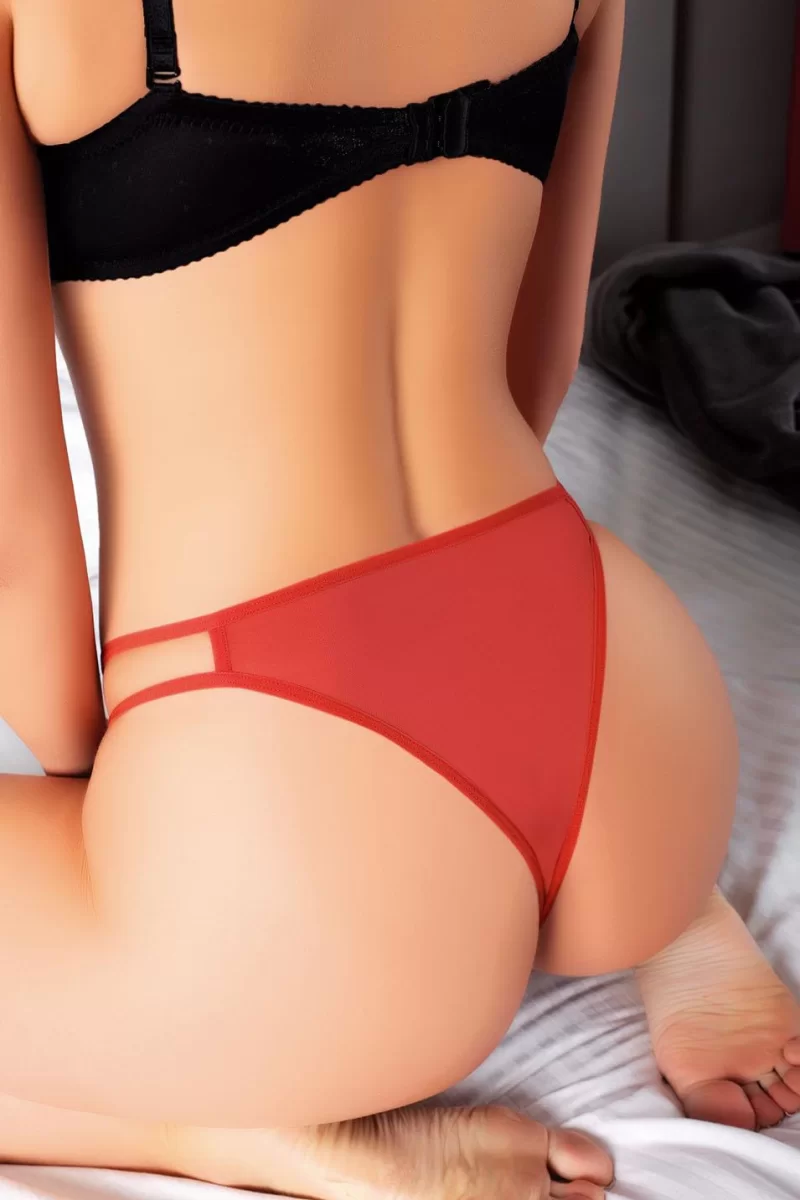 Özel Bölgesi Açık Kelebek İşlemeli Fantezi Desenli Taşlı Kiremit Tanga String