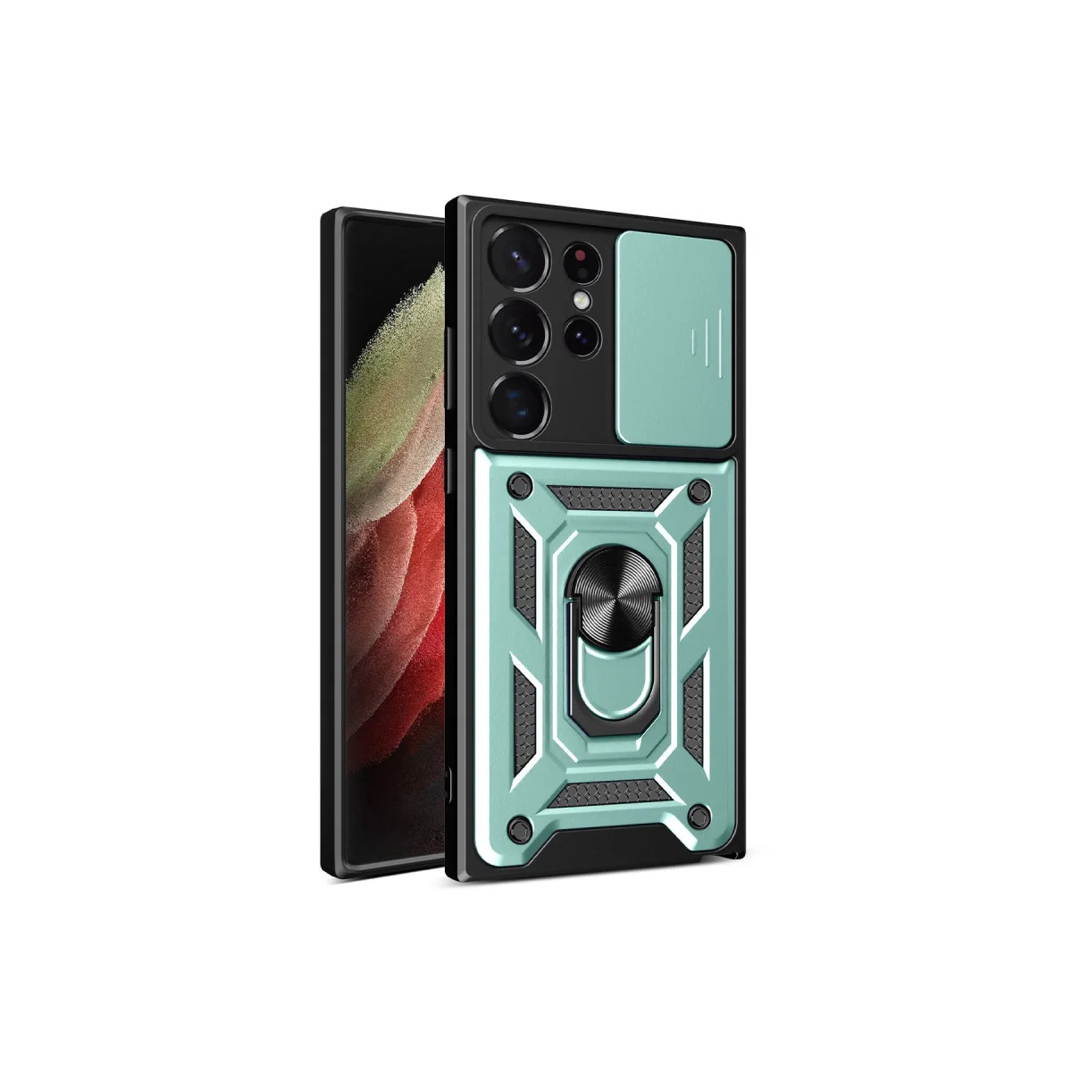 Galaxy S23 Ultra Kılıf Pars Lens Yüzüklü Silikon - Yeşil