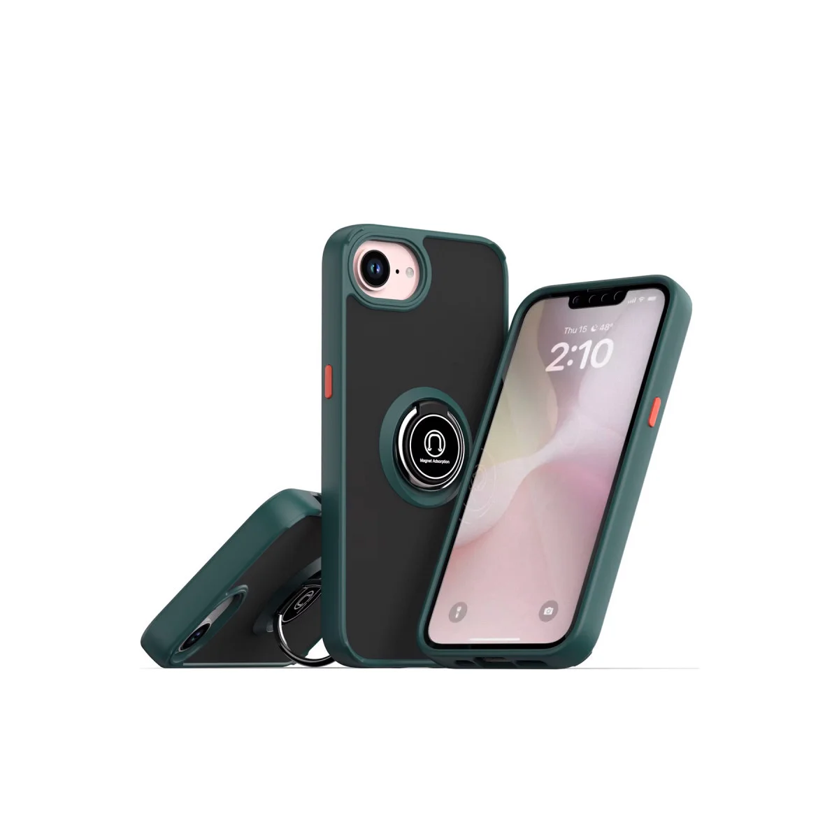 iPhone 16E Kılıf Montreal Yüzüklü Silikon Kapak - Yeşil