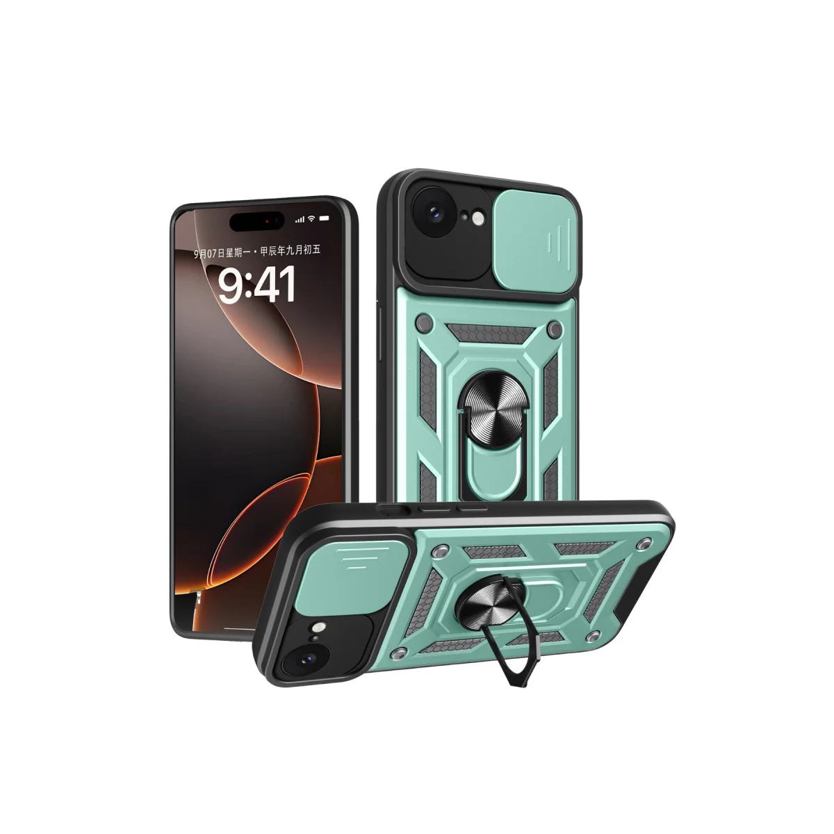 iPhone 16E Kılıf Pars Lens Yüzüklü Silikon - Yeşil