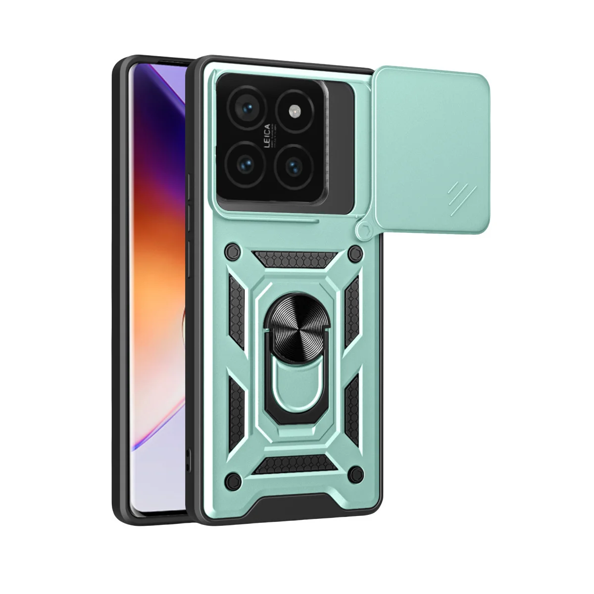 Mi 14T Pro Kılıf Pars Lens Yüzüklü Silikon - Yeşil