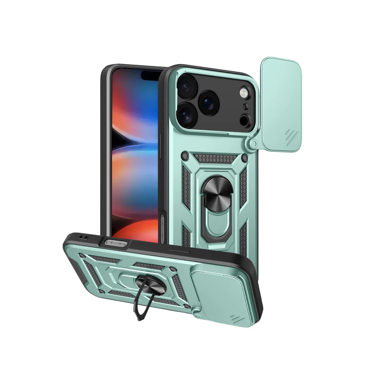 iPhone 17 Pro Pars Lens Yüzüklü Silikon - Yeşil