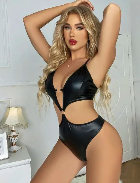 Siyah Deri Fantezi Babydoll