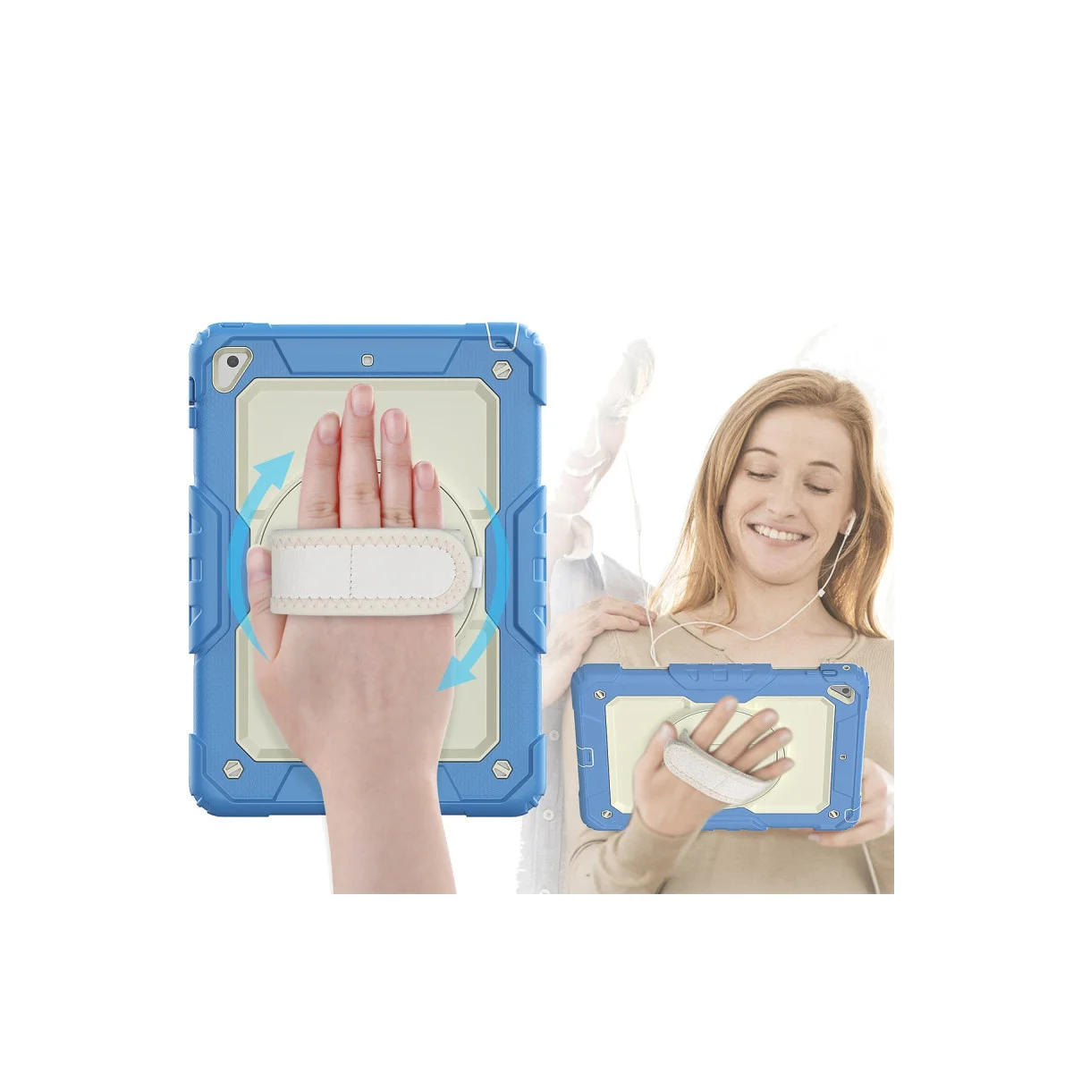 iPad 5 Air 9.7 Kılıf Strap New Tablet Kapak - Mavi