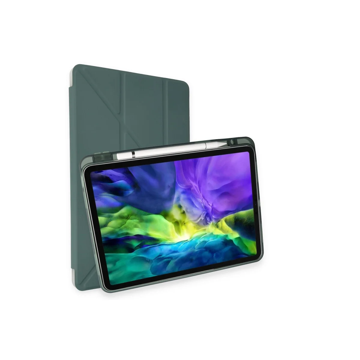 iPad 10.2 (8.nesil) Kılıf Kalemlikli Hugo Tablet Kılıfı - Koyu Yeşil