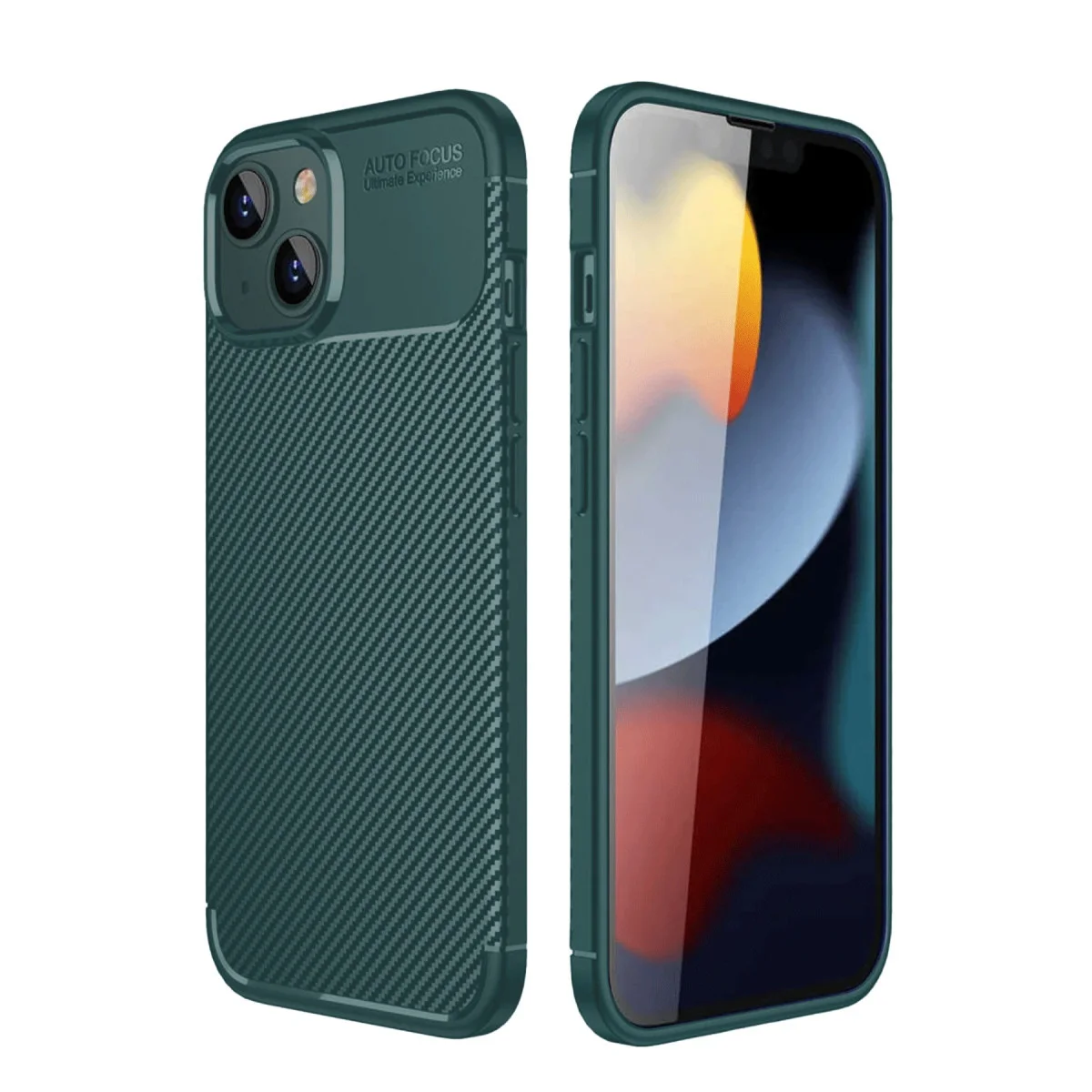 iPhone 14 Kılıf Auto Focus Karbon Kapak - Koyu Yeşil