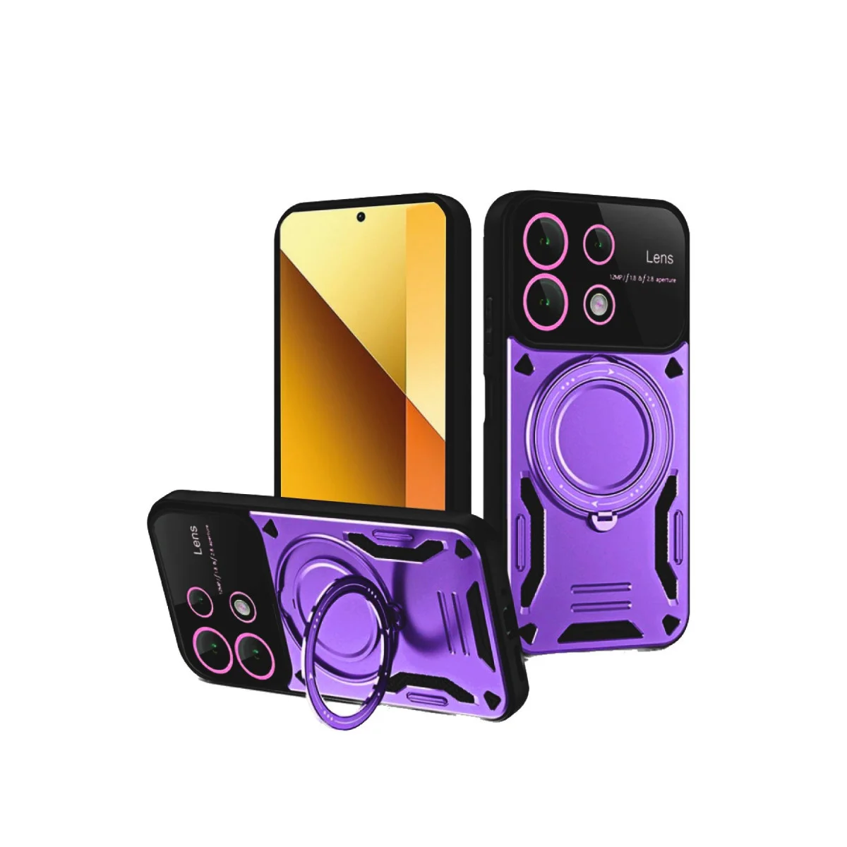 Redmi Note 13 4G Kılıf Joy Lens Standlı Kapak - Mor