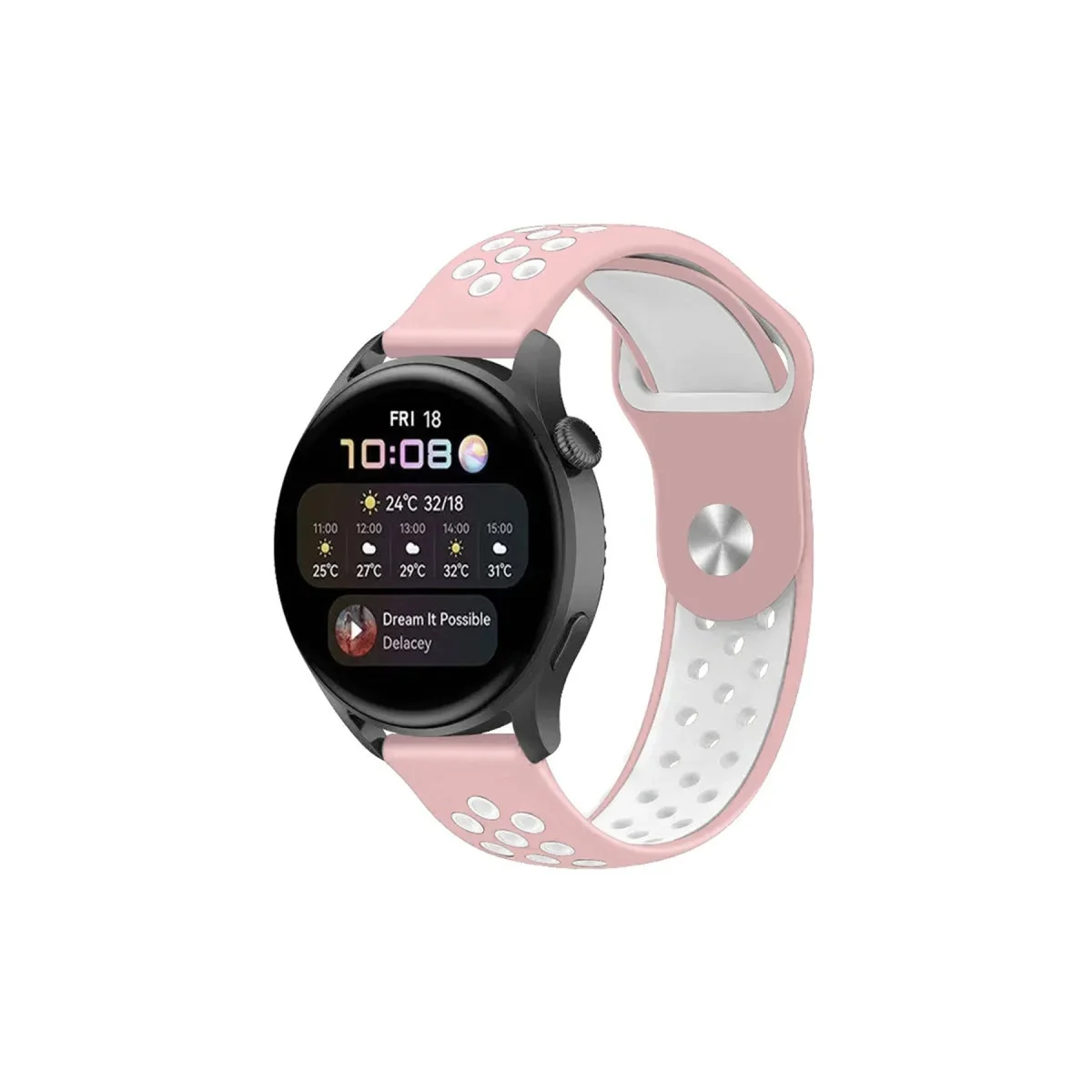 Watch 22mm Spor Delikli Kordon - Pembe-Beyaz